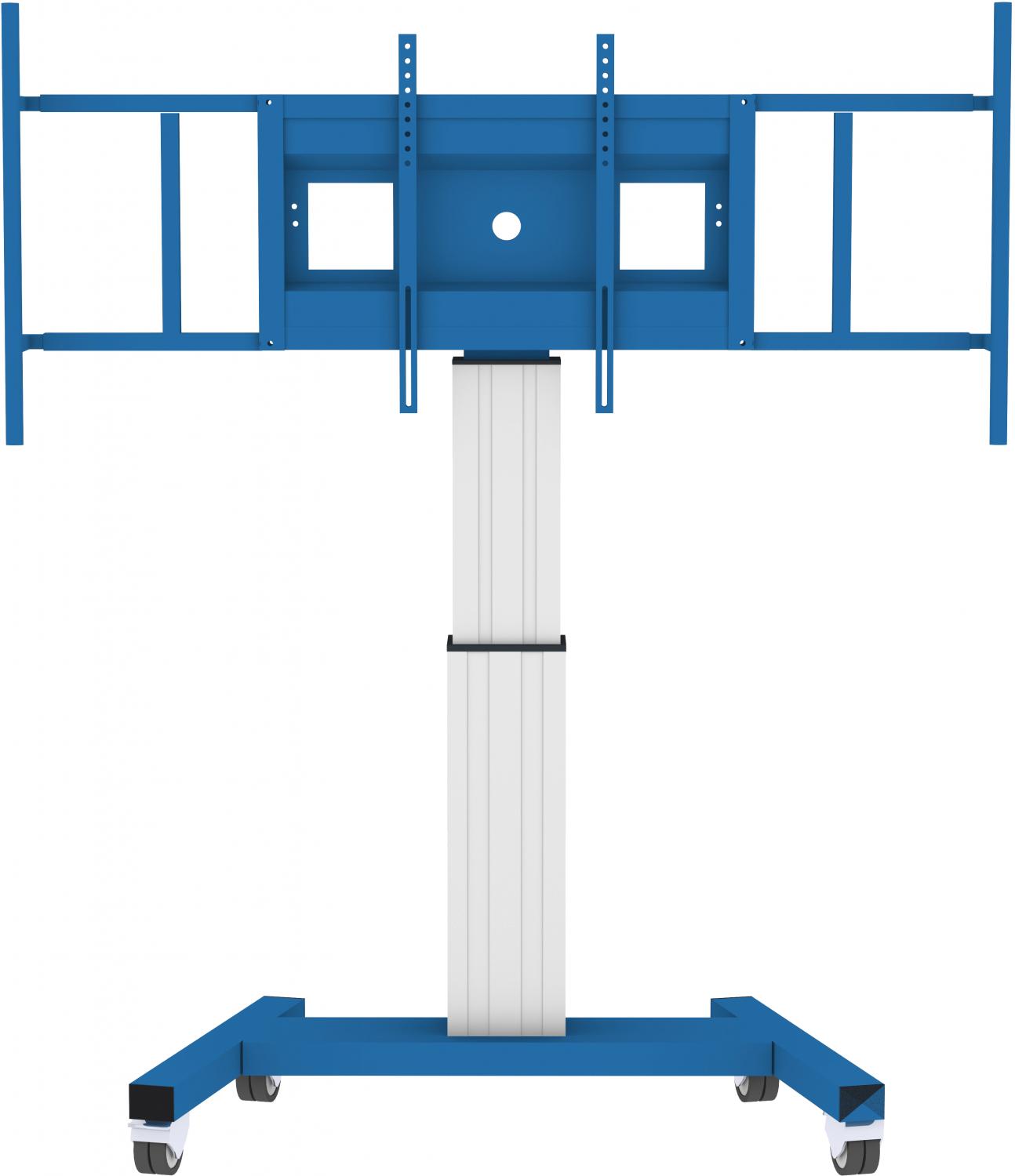 Elektrisch in hoogte verstelbare mobiele monitorstandaard Jolli in blauw met 50 cm slag Elektrisch in hoogte verstelbare mobiele monitorstandaard Jolli in blauw met 50 cm slag