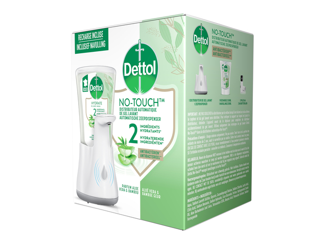 Handzeepdispenser Dettol Hydrating No Touch Kit met zeep 250ml