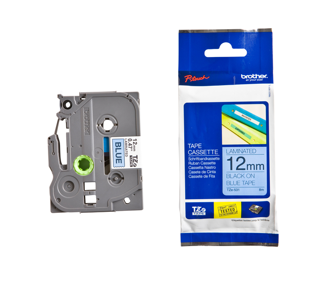 Labeltape Brother P-touch TZe-531 standaard 12mm zwart op blauw