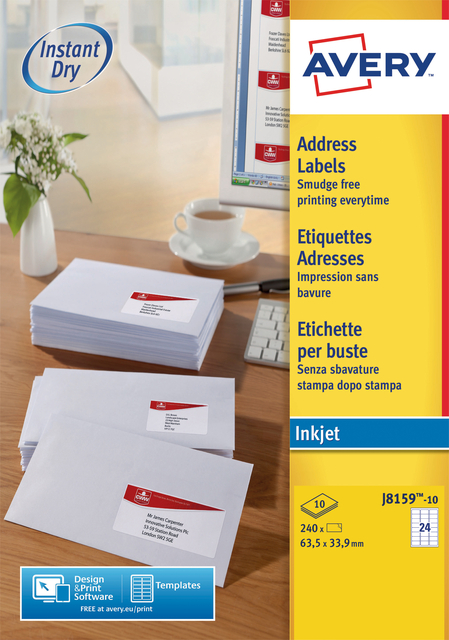 Etiket Avery J8159-10 63.5x33.9mm wit 240 etiketten