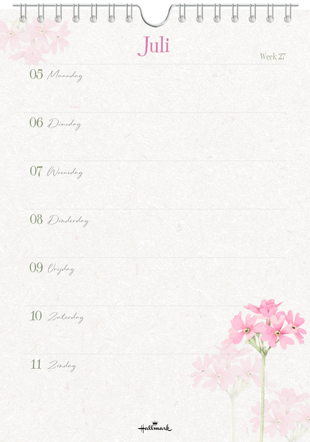 calender, juli, bloemen, pink bloemen, notities