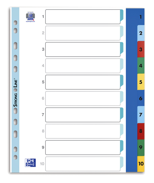Tabbladen Oxford A4+ 11-gaats 1-10 PP kleur Tabbladen Oxford A4+ 11-gaats 1-10 PP kleur