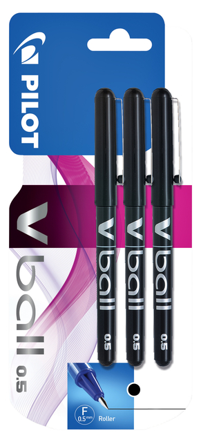 Rollerpen PILOT V-Ball 05 fijn zwart blister à 3 stuks Rollerpen PILOT V-Ball 05 fijn zwart blister à 3 stuks