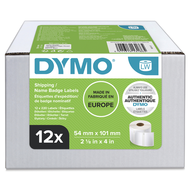 Etiket Dymo LabelWriter naamkaart 54x101mm 12 rollen á 220 stuks wit Etiket Dymo LabelWriter naamkaart 54x101mm 12 rollen á 220 stuks wit