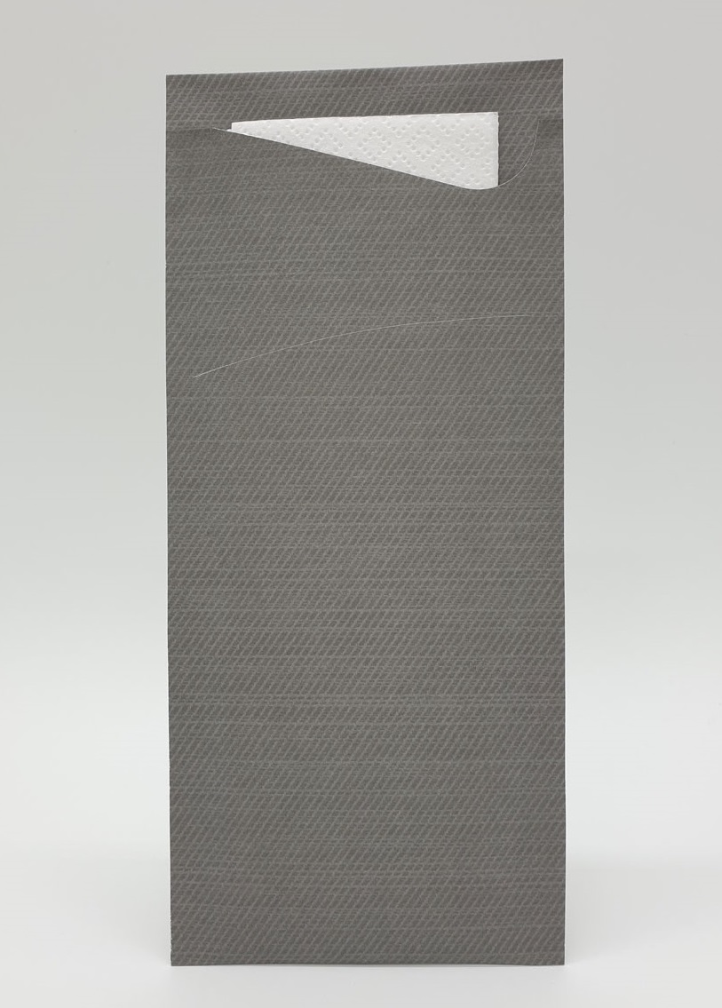Duni Bestekzakje 85x19cm Grey en Servet White doos 5x100st