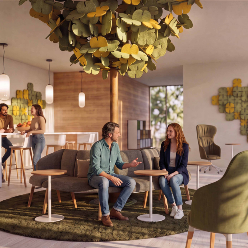 interieur, lounge, bank, plantenboom, zachte stof