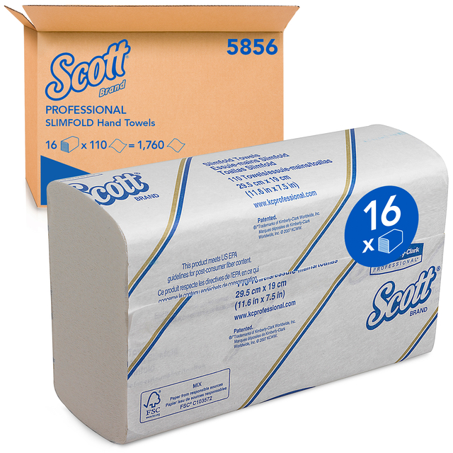 Handdoek Scott Slimfold m-vouw 1-laags 190x300mm 16x110 vel wit 5856 Handdoek Scott Slimfold m-vouw 1-laags 190x300mm 16x110 vel wit 5856