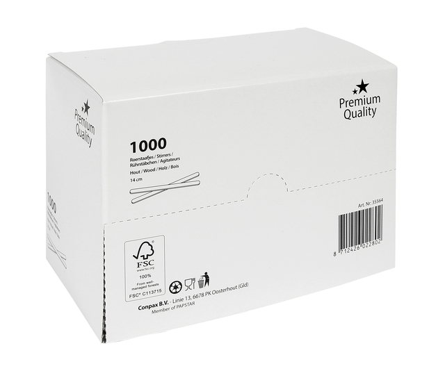 Roerstaafje IEZZY 140mm hout 1000 stuks Roerstaafje IEZZY 140mm hout 1000 stuks