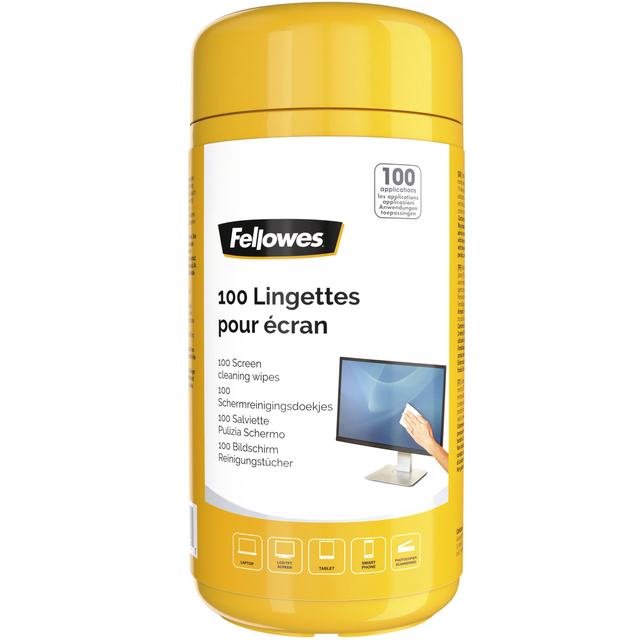 Reinigingsdoekjes Fellowes beeldscherm dispenser 100 stuks Reinigingsdoekjes Fellowes beeldscherm dispenser 100 stuks