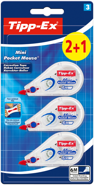 Correctietape Tipp-Ex mini pocket mouse 5mmx6m blister 2+1 gratis Correctietape Tipp-Ex mini pocket mouse 5mmx6m blister 2+1 gratis