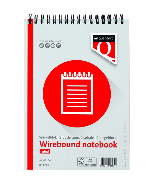 Spiraalblok Quantore A5 lijn spiraal 100vel 70gr Spiraalblok Quantore A5 lijn spiraal 100vel 70gr