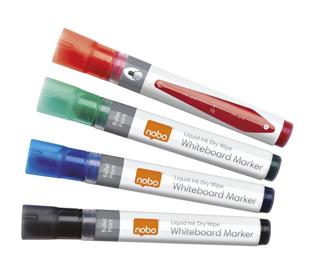 Whiteboardmarker Nobo Liquid ink rond assorti 3mm 4st