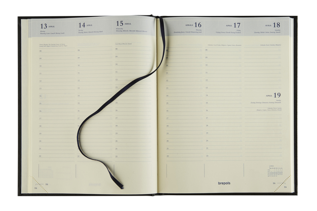 planner, open notebook, calendar pages, cord, page layout
