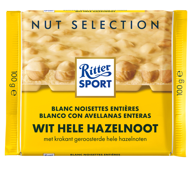 Chocolade Ritter Sport wit-hele hazelnoot 100gr Chocolade Ritter Sport wit-hele hazelnoot 100gr