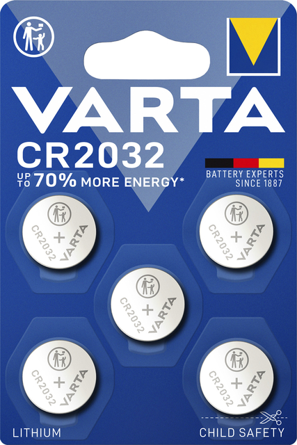 Batterij Varta knoopcel CR2032 lithium blister à 5stuk Batterij Varta knoopcel CR2032 lithium blister à 5stuk