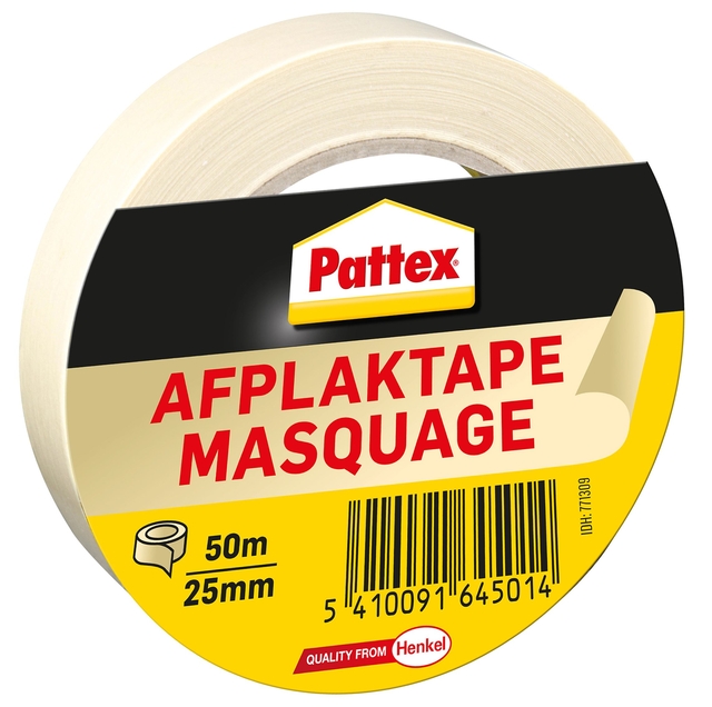 Afplaktape Pattex 25mmx50m creme Afplaktape Pattex 25mmx50m creme