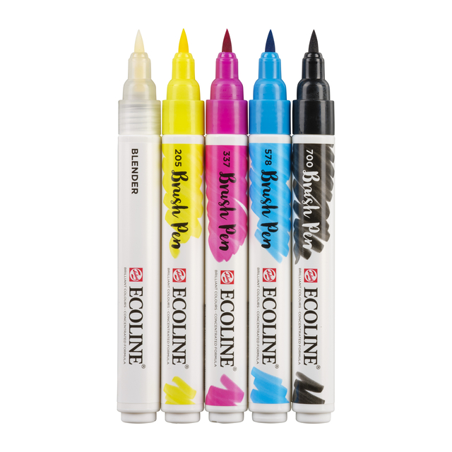 Brushpen Talens Ecoline set à 5 stuks primair