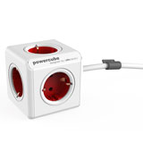 Allocacoc PowerCube Extended, stekkerdoos, 5 sockets, 1.5m, wit/rood Allocacoc PowerCube Extended, stekkerdoos, 5 sockets, 1.5m, wit/rood