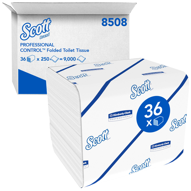 Toiletpapier Scott Control gevouwen 2-laags 110x186mm wit 8508 Toiletpapier Scott Control gevouwen 2-laags 110x186mm wit 8508