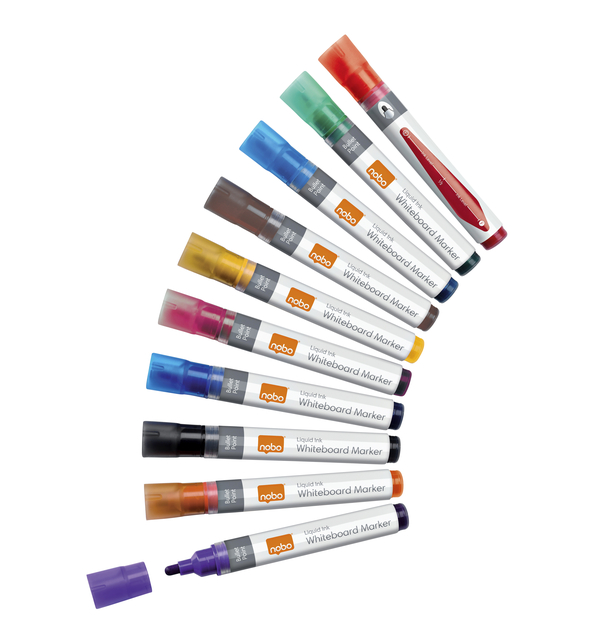 Whiteboardmarker Nobo Liquid ink rond assorti 3mm 10stuks Whiteboardmarker Nobo Liquid ink rond assorti 3mm 10stuks