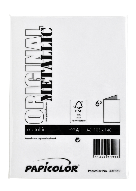 Correspondentiekaart Papicolor dubbel 105x148mm metallic parelwit pak à 6 stuks
