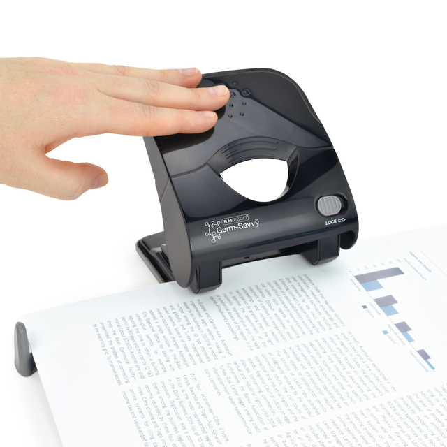 Perforator Rapesco Germ-Savvy Less Effort Eco X5-40ps antibacterieel 2-gaats zwart