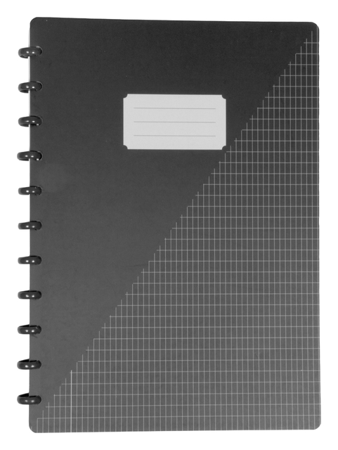 notitieboek, spiraleband, grijze kaft, grid patroon, labelvlakke