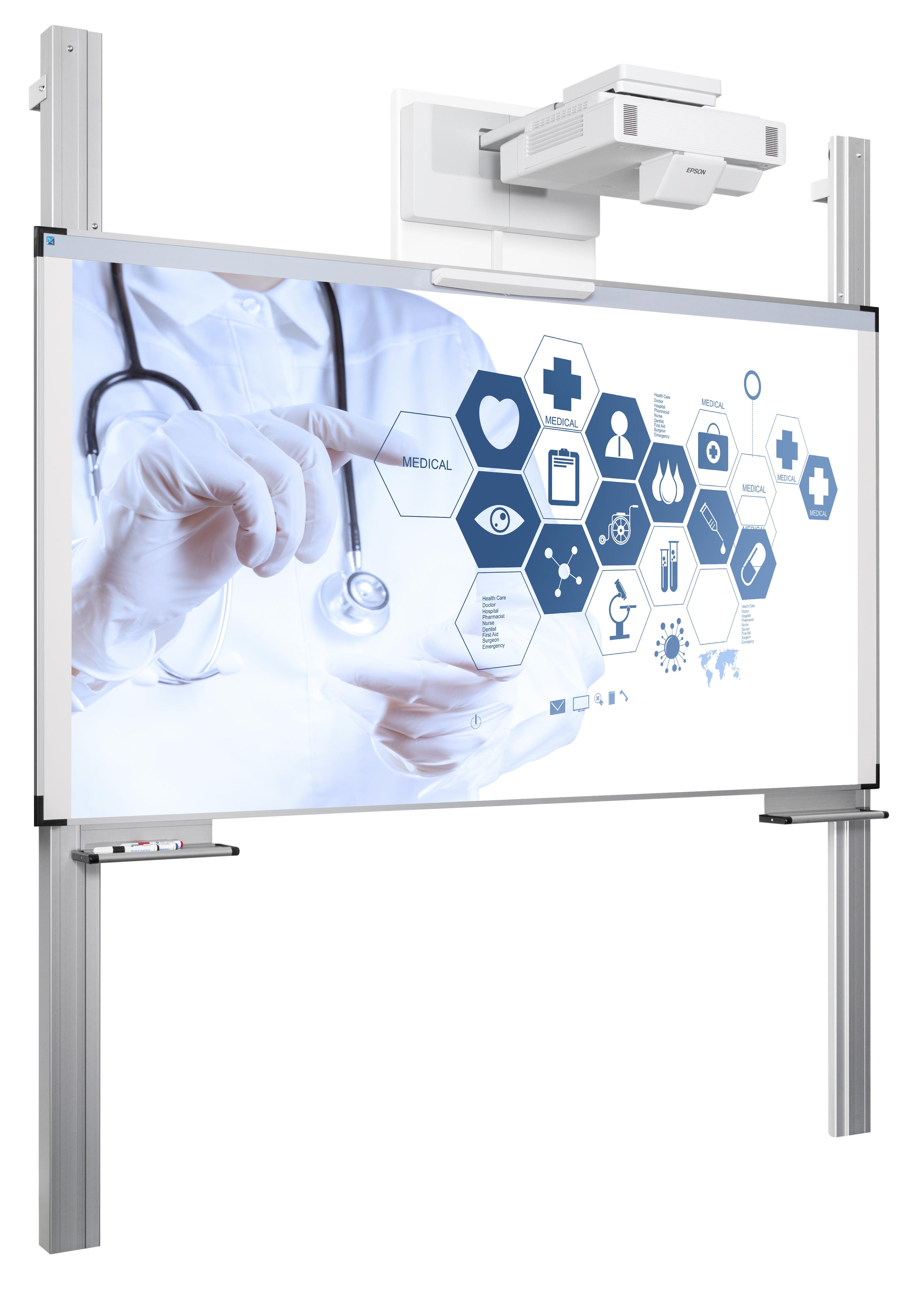 Projectiebord (16:9) ExtraFlat op kolommen, Low Gloss, finger touch - 126x231 cm, 94"