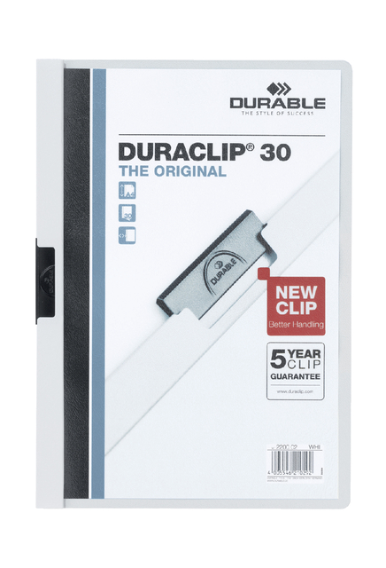 Klemmap Durable Duraclip A4 3mm 30 vellen wit Klemmap Durable Duraclip A4 3mm 30 vellen wit
