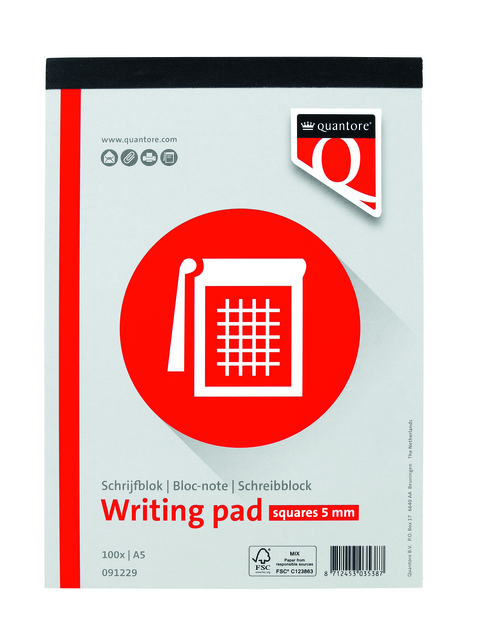 Schrijfblok Quantore A5 ruit 5mm 100vel 60gr Schrijfblok Quantore A5 ruit 5mm 100vel 60gr