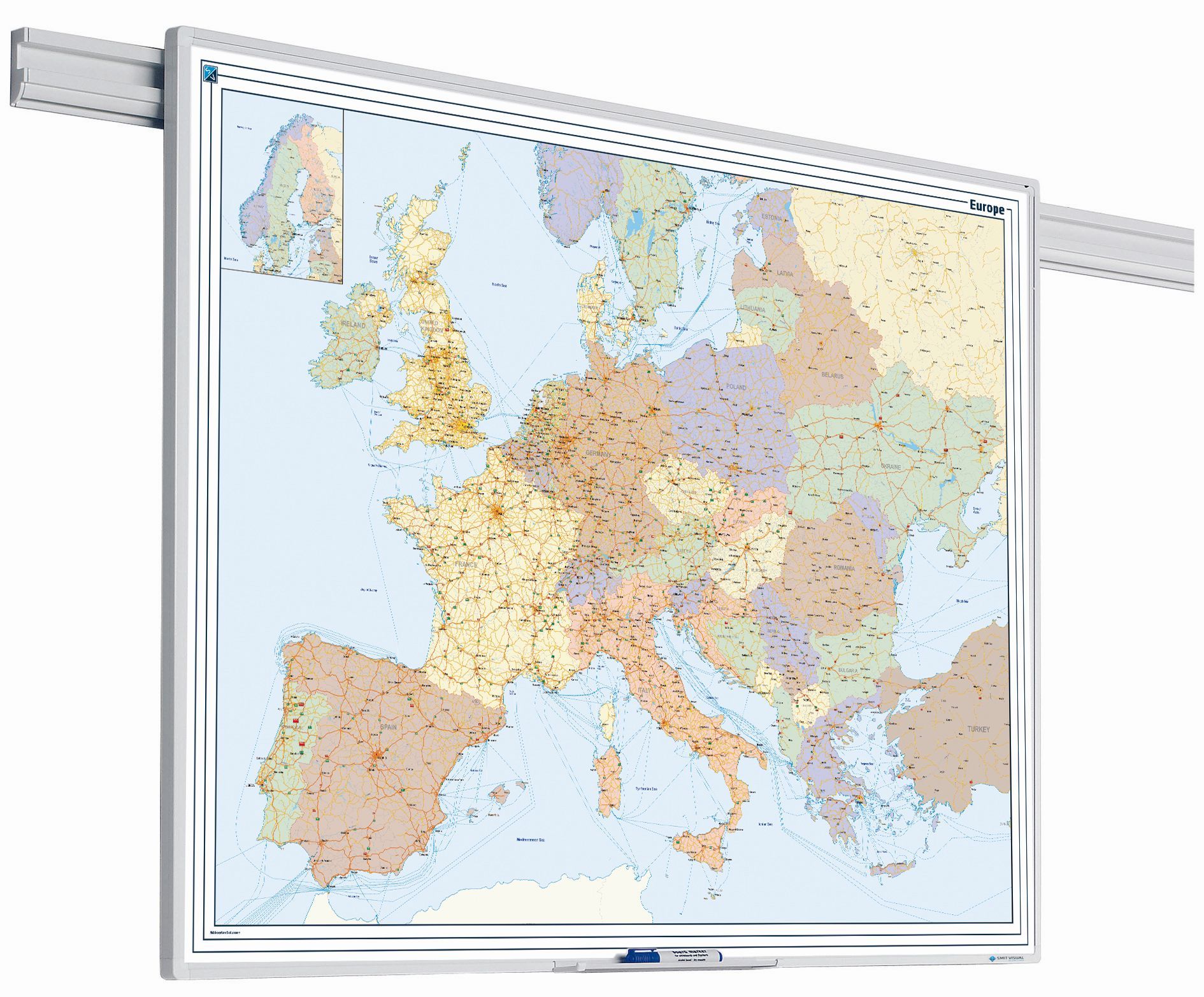 PartnerLine Rail landkaart whiteboard Europa - 90x125 cm PartnerLine Rail landkaart whiteboard Europa - 90x125 cm