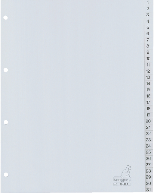 Tabbladen Kangaro 4-gaats G431C 1-31 genummerd grijs PP Tabbladen Kangaro 4-gaats G431C 1-31 genummerd grijs PP