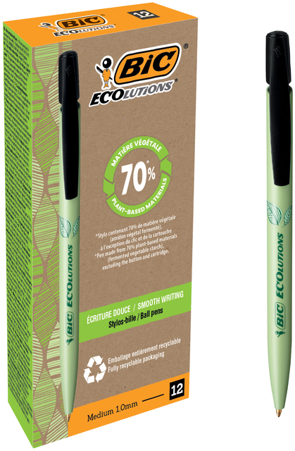 Balpen Bic Ecolutions media clic bio-based medium zwart Balpen Bic Ecolutions media clic bio-based medium zwart
