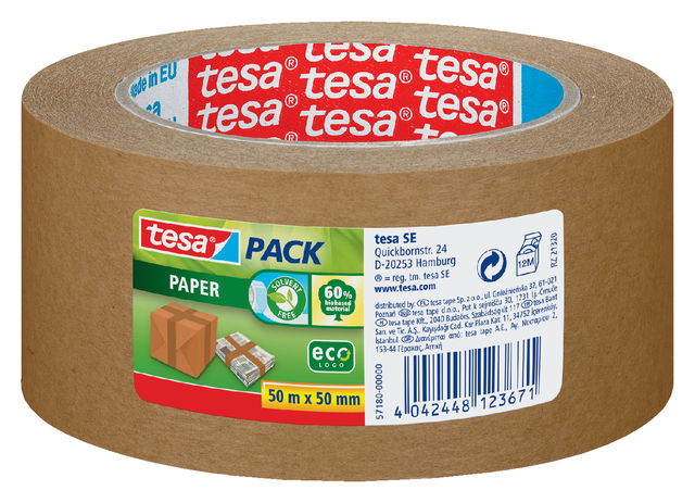 Verpakkingstape tesapack® papier ecoLogo® 50mx50mm bruin Verpakkingstape tesapack® papier ecoLogo® 50mx50mm bruin