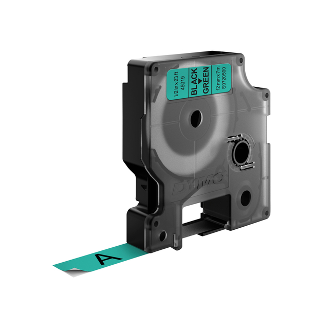 Labeltape Dymo LabelManager D1 polyester 12mm zwart op groen Labeltape Dymo LabelManager D1 polyester 12mm zwart op groen