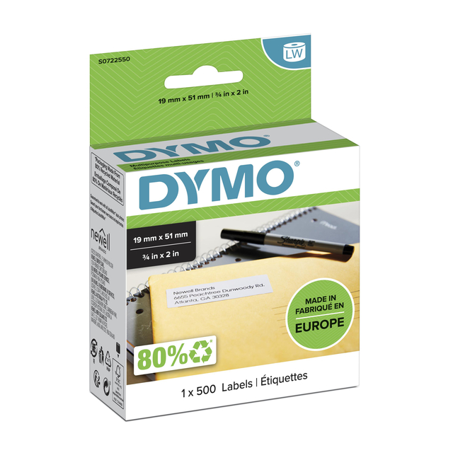Etiket Dymo LabelWriter multifunctioneel 19x51mm 1 rol á 500 stuks wit Etiket Dymo LabelWriter multifunctioneel 19x51mm 1 rol á 500 stuks wit