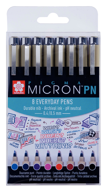 Fineliner Sakura pigma micron 0.4mm blister à 8 stuks assorti Fineliner Sakura pigma micron 0.4mm blister à 8 stuks assorti