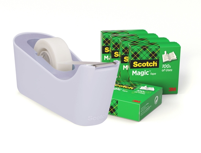 Plakbandhouder Scotch C18 lavendel + 6 rollen magic tape 19mmx33m Plakbandhouder Scotch C18 lavendel + 6 rollen magic tape 19mmx33m
