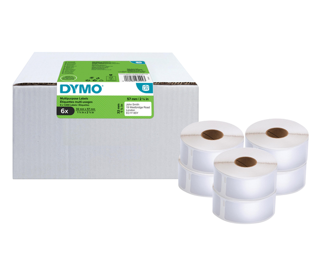 Etiket Dymo LabelWriter multifunctioneel 32x57mm 6 rollen á 1000 stuks wit Etiket Dymo LabelWriter multifunctioneel 32x57mm 6 rollen á 1000 stuks wit