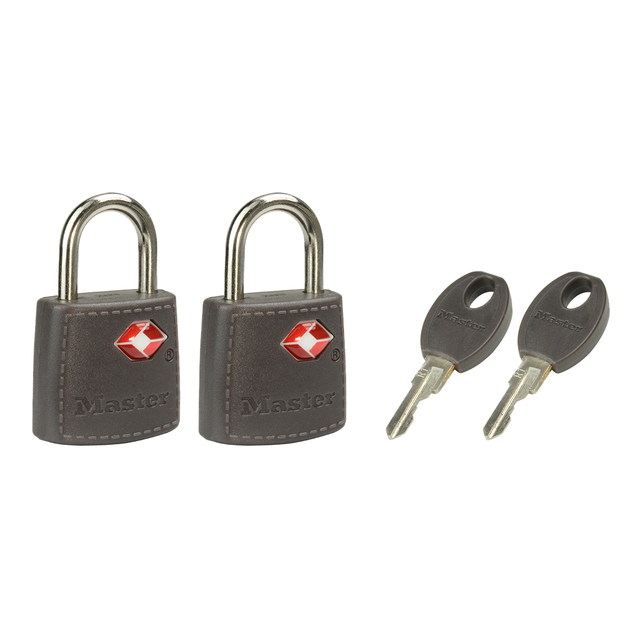 Hangslot Masterlock 2 gelijksluitend ABS cover TSA assorti in willekeurige kleur 30mm 2 stuks Hangslot Masterlock 2 gelijksluitend ABS cover TSA assorti in willekeurige kleur 30mm 2 stuks