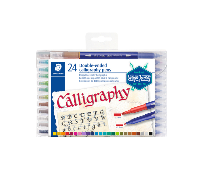 Kalligrafiepen Staedtler duo punt 2.0 en 3.5mm 24 kleuren Kalligrafiepen Staedtler duo punt 2.0 en 3.5mm 24 kleuren
