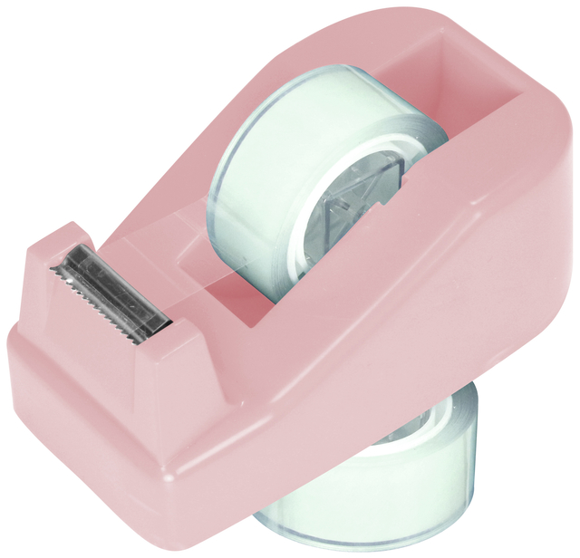 tape dispenser, pink, clear tape, desk accessory, office supply