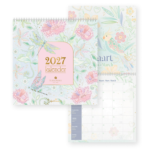 kalender, 2027, maandkalender, bloemen patroon, kunstzinnig ontwerp