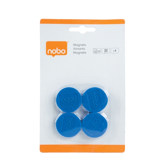 Magneet Nobo 30mm blauw 4 stuks Magneet Nobo 30mm blauw 4 stuks