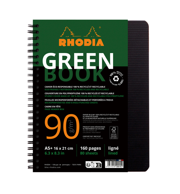 Notitieboek Rhodia Greenbook A5 lijn 6-gaats 180 pagina's 90gr zwart Notitieboek Rhodia Greenbook A5 lijn 6-gaats 180 pagina's 90gr zwart