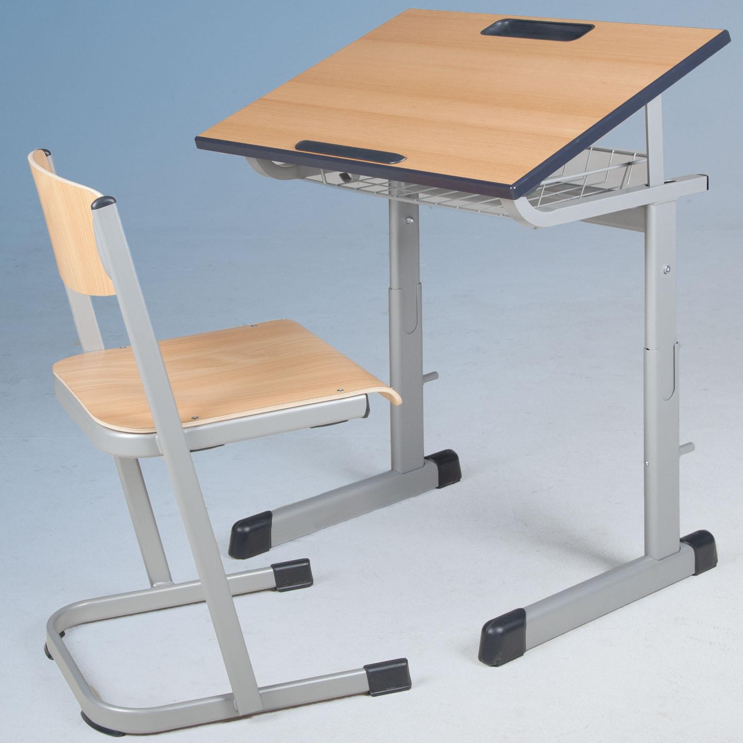 TSH50Z-K tweepersoons studententafel met melaminehars gecoat tafelblad, in hoogte en hoek verstelbaar