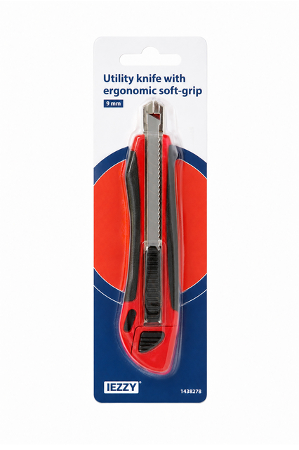 utility knife, ergonomic, soft-grip, 9 mm, blade