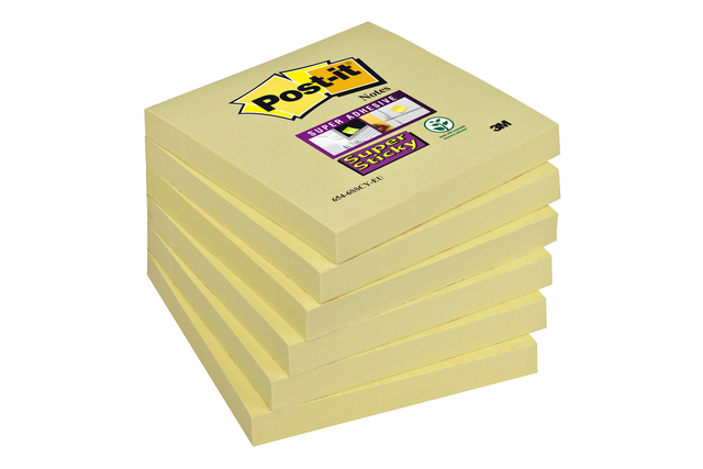 Memoblok Post-it 654  Super Sticky 76x76mm geel Memoblok Post-it 654  Super Sticky 76x76mm geel