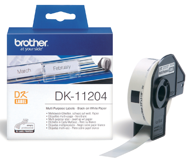 Etiket Brother DK-11204 multifunctioneel 17x54mm 1 rol á 400 stuks wit Etiket Brother DK-11204 multifunctioneel 17x54mm 1 rol á 400 stuks wit