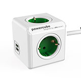 Allocacoc PowerCube Extended, stekkerdoos met USB poorten, 4 sockets, 1.5m, wit/groen Allocacoc PowerCube Extended, stekkerdoos met USB poorten, 4 sockets, 1.5m, wit/groen